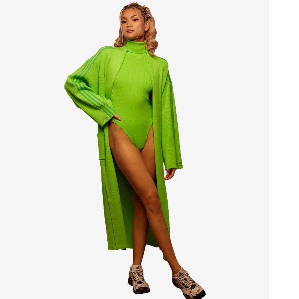 Adidas X Ivy Park Ribbed Cardigan Robe Sz XS Green Neon Oversized Streetwear